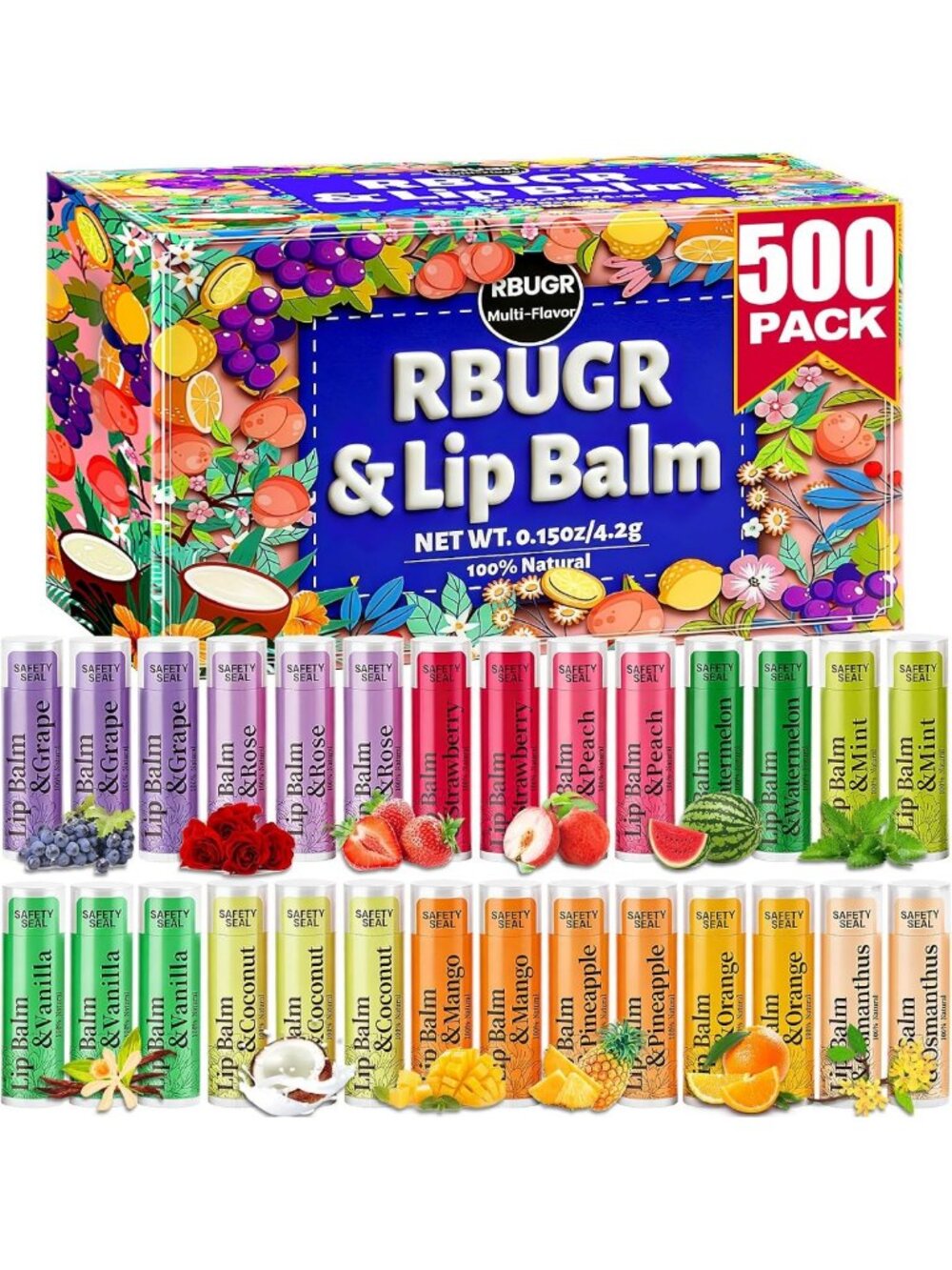Bulk Lip Balm Set - 500 Pack Flavored Moisturizers for Soft, Hydrated Lips